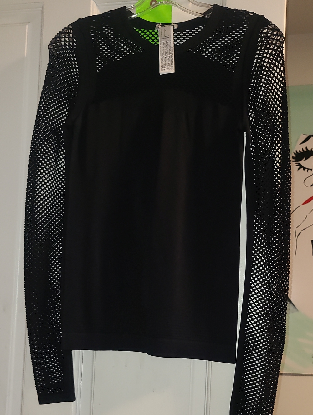 Black Mesh Sleeve Long-Sleeve Top